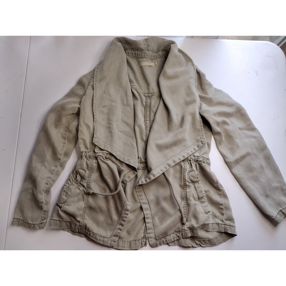 MAX JEANS Tencel‎ Utility Jacket Women Olive Green Drawstring Waterfall Collar M